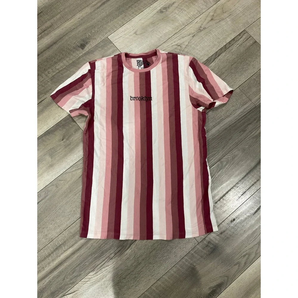 San Francisco Work Shirts Brooklyn Striped‎ T-Shirt Mens Large Pink Burgundy L